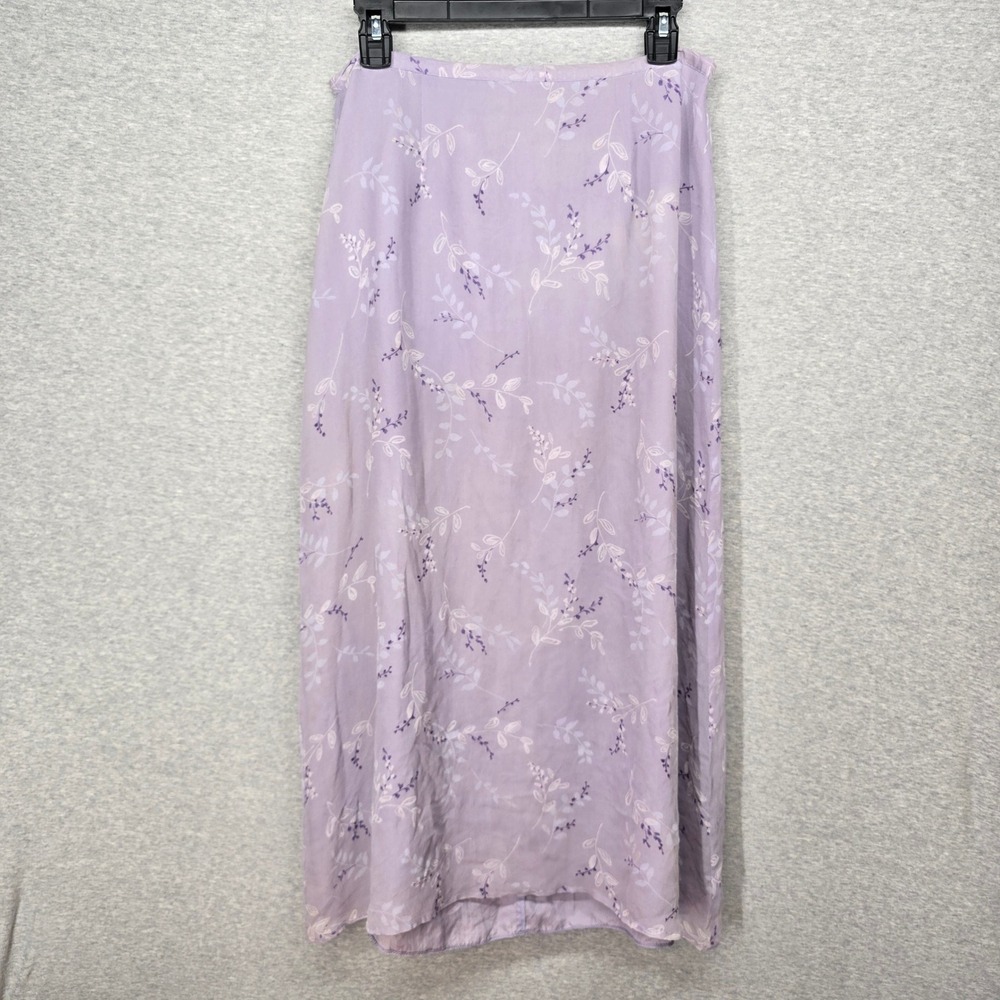 Vintage Allison Taylor Silk Lavender Floral Maxi Skirt Purple Sprig Print A-Line